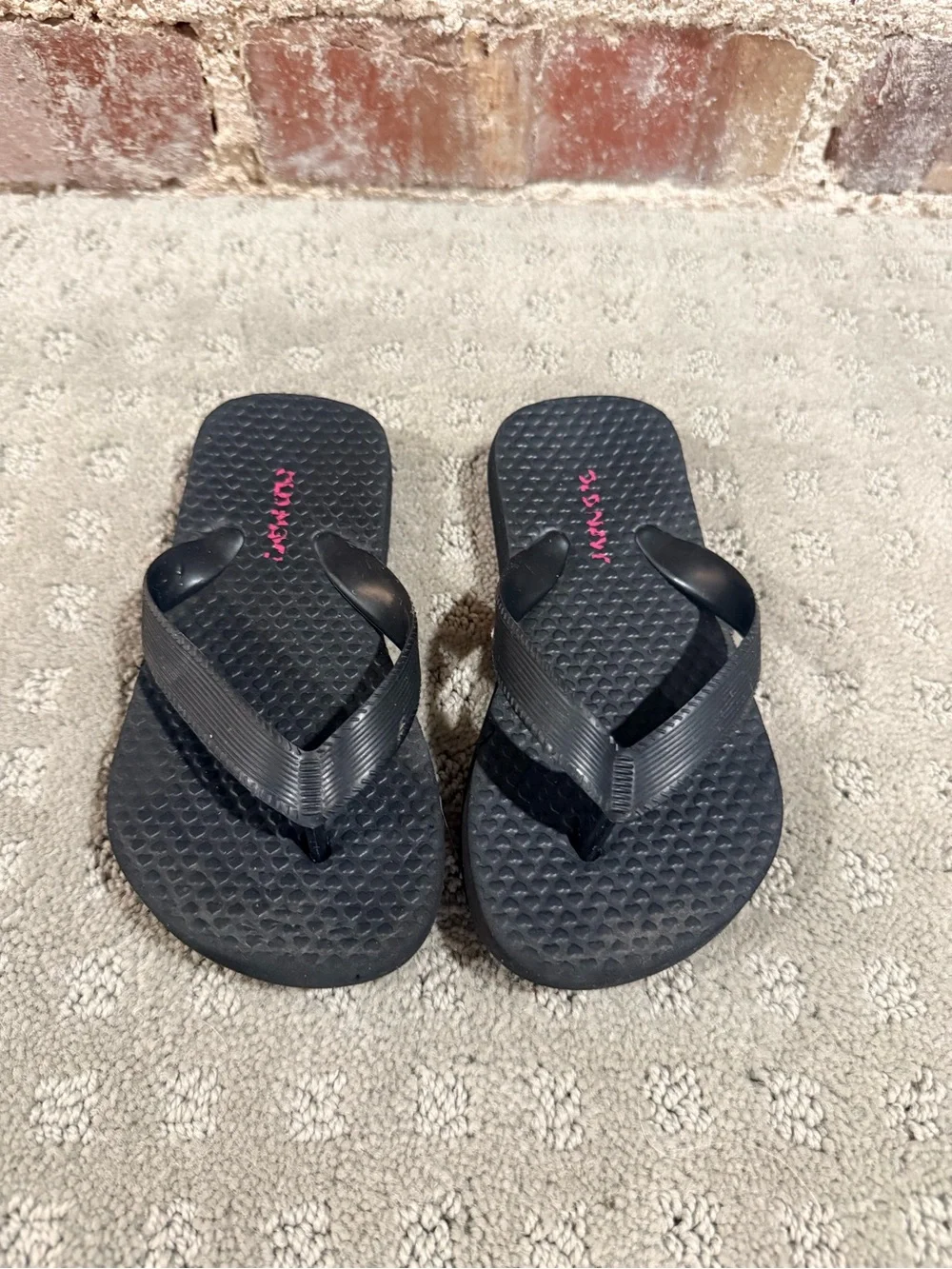 Old Navy Black Flip Flops with Pink Insole Accent